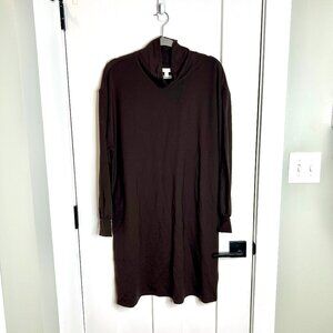 Garnet Hill Chocolate Brown Tencel Lyocell Turtleneck Soft Long Sleeve Dress M